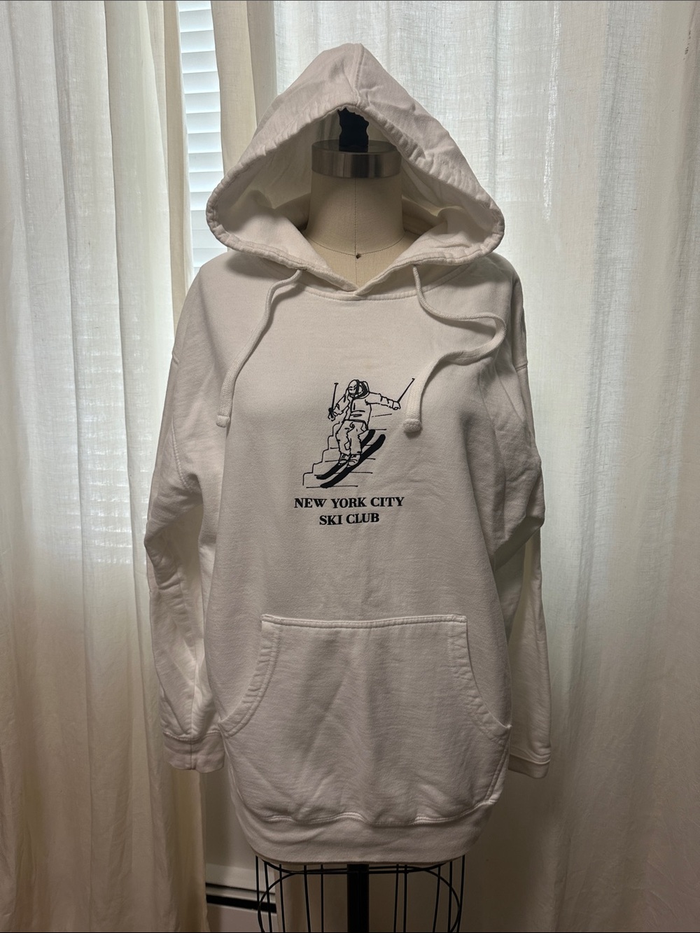 White "New York City Ski Club" Hooded Sweatshirt